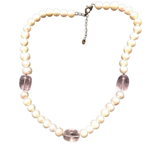 Vintage Ringed Pearl And Amethyst Princess Necklace Sterling Silver By GSJ - Picture 4 of 8